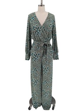 01171 Nikki Poulos Animal Print Jumpsuit Blue size M retro bohemian mobwife